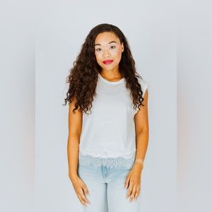 Rag & Bone Lace-Trimmed Knit Muscle Top White Size Medium